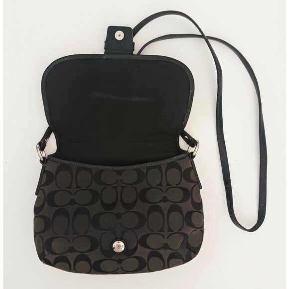 Coach Buckle Flap Front Blk Logo Jacquard Crossbody Patent Strap/Trim 9X6.5 - Picture 9 of 11